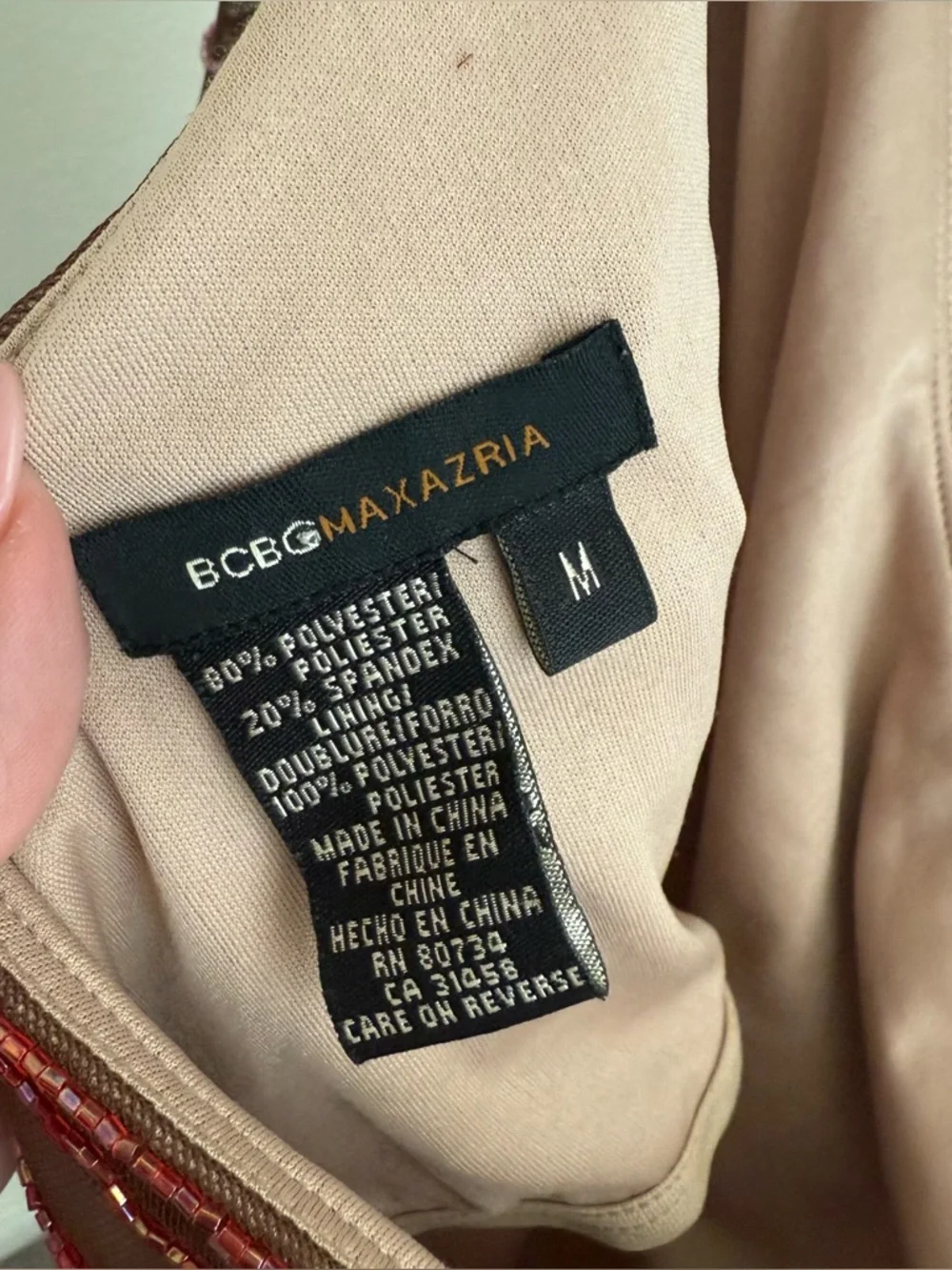 BCBG maxazria rare Y2K 90s brown one shoulder dress beaded stretchy Size M - Picture 7 of 9